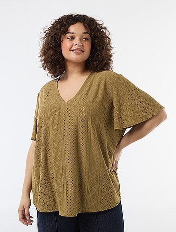 T-shirt liso em malha rendada