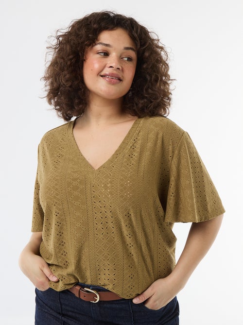 T-shirt liso em malha rendada - Kiabi