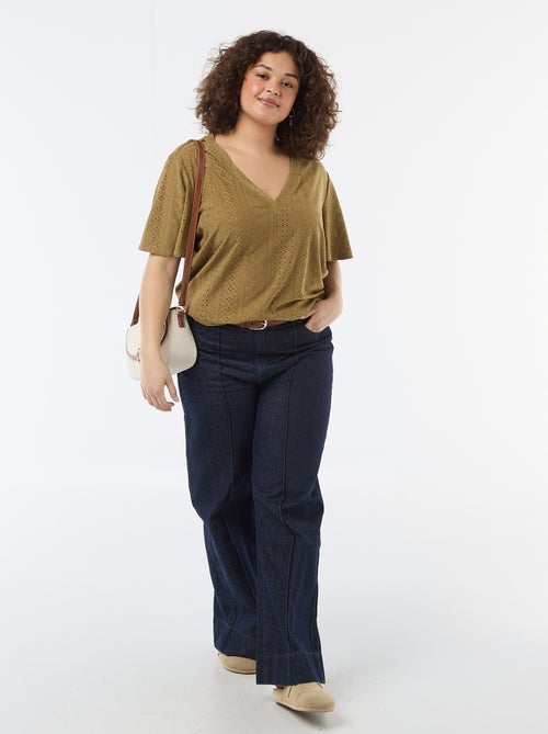 T-shirt liso em malha rendada - Kiabi