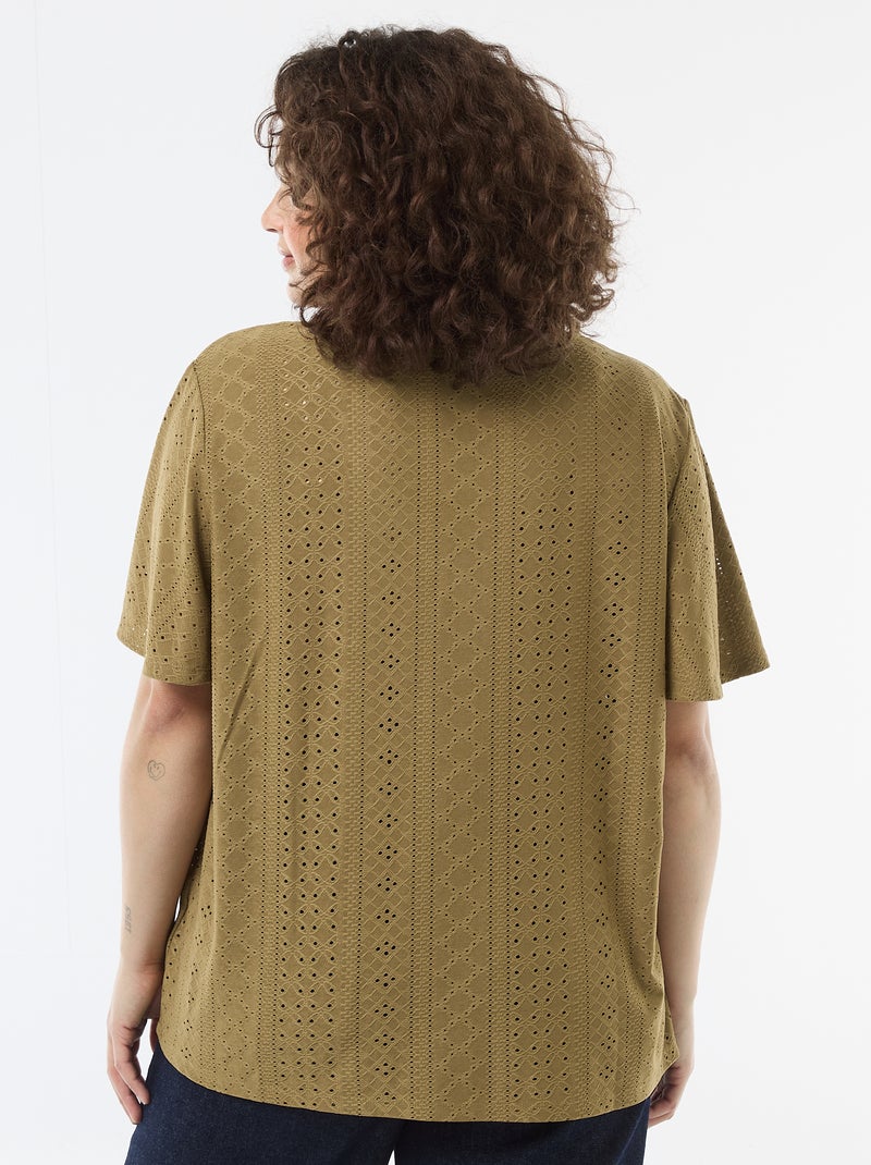 T-shirt liso em malha rendada Verde - Kiabi
