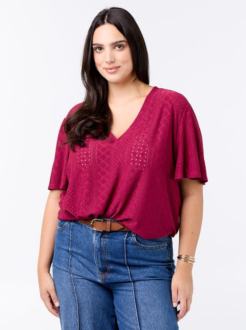 T-shirt liso em malha rendada - Kiabi