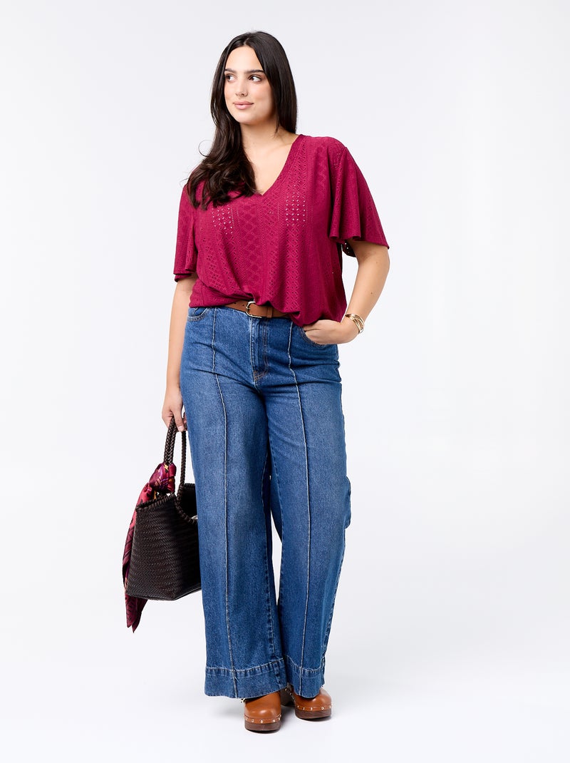 T-shirt liso em malha rendada Vermelho - Kiabi