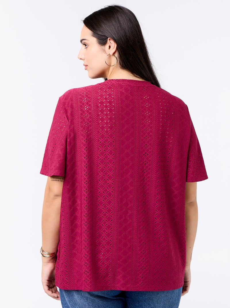 T-shirt liso em malha rendada Vermelho - Kiabi