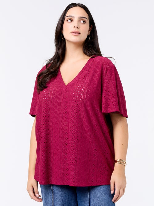 T-shirt liso em malha rendada - Kiabi