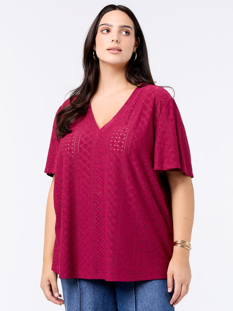 T-shirt liso em malha rendada Vermelho - Kiabi