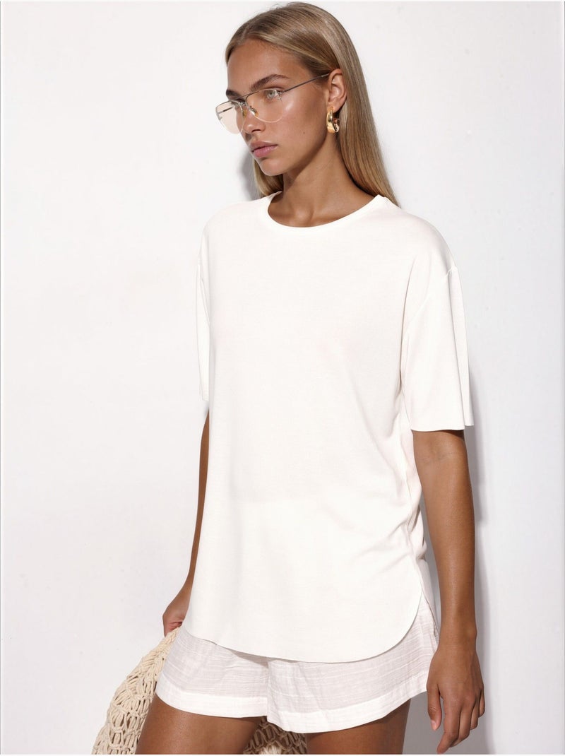 T-shirt loose fit com gola redonda busem Areia - Kiabi