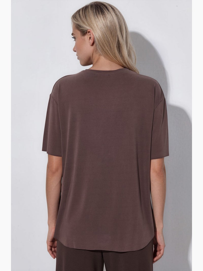 T-shirt loose fit com gola redonda busem Castanho-chocolate - Kiabi