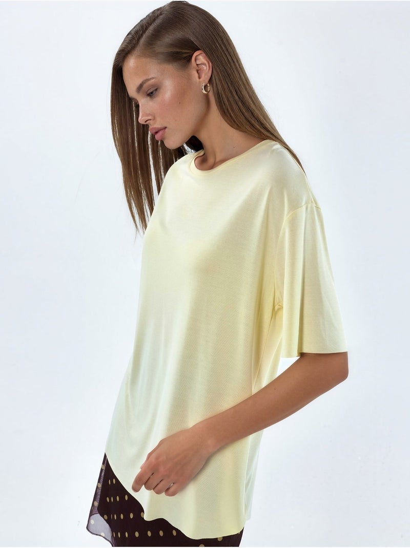 T-shirt loose fit com gola redonda busem Creme - Kiabi