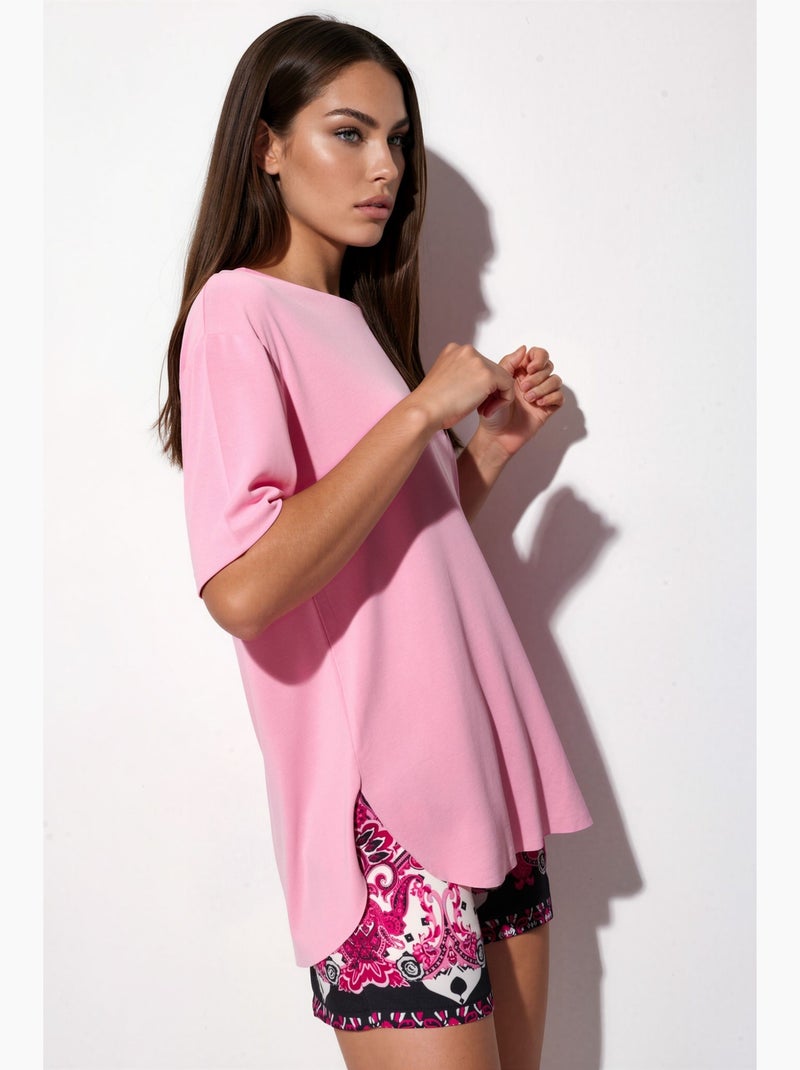 T-shirt loose fit com gola redonda busem Rosa - Kiabi