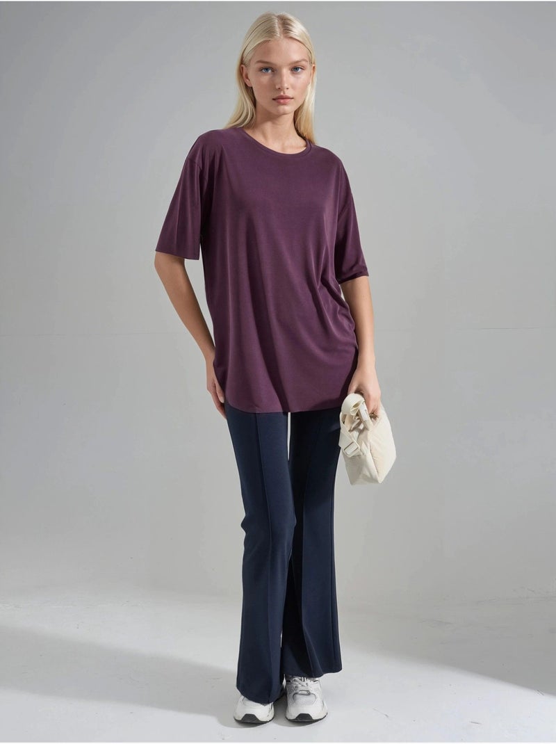 T-shirt loose fit com gola redonda busem Roxo ameixa - Kiabi
