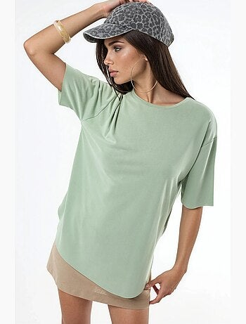 T-shirt loose fit com gola redonda busem