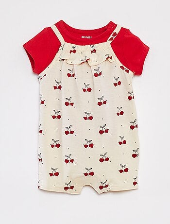 T-shirt + macacão-calção com estampado florido - 2 peças