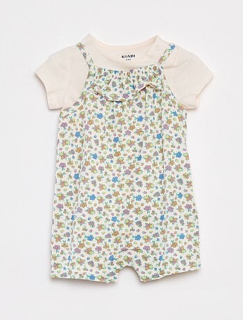 T-shirt + macacão-calção com estampado florido - 2 peças