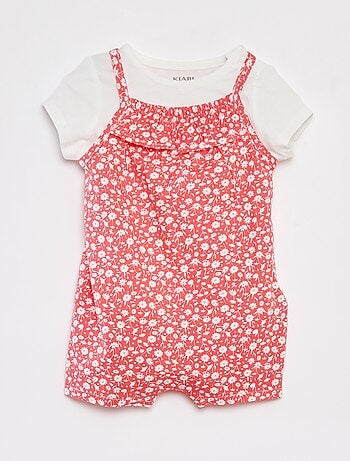 T-shirt + macacão-calção com estampado florido - 2 peças