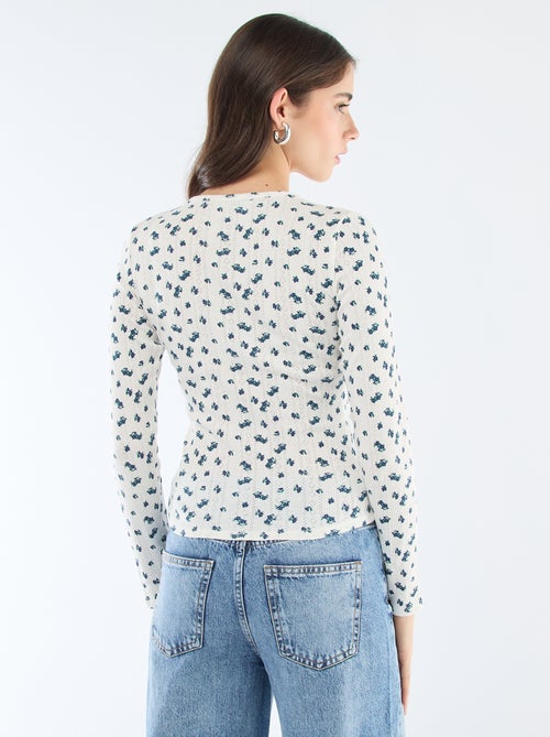 T-shirt malha com furinhos e flores - Kiabi