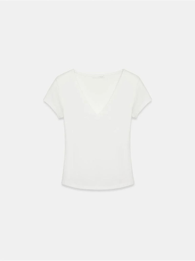 T-shirt malha decote v manga curta dilvin Branco sujo - Kiabi
