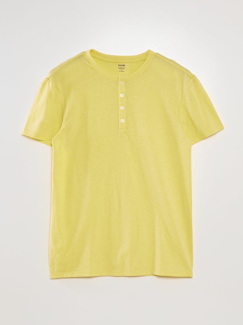 T-shirt malha mesclada gola tunisina AMARELO - Kiabi