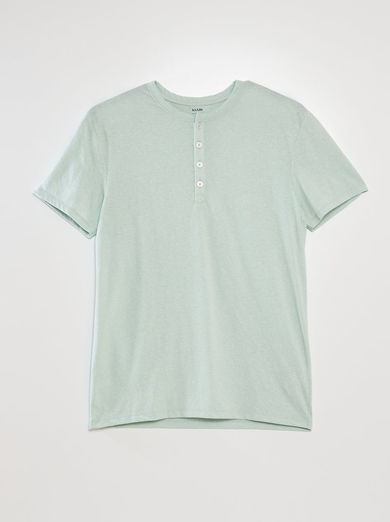 T-shirt malha mesclada gola tunisina Azul - Kiabi