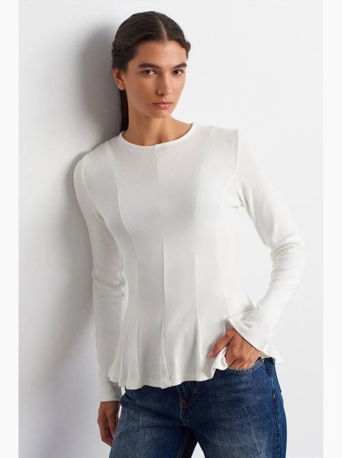 T-shirt malha texturizada peplum manga comprida dilvin - Kiabi