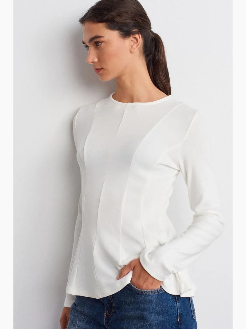 T-shirt malha texturizada peplum manga comprida dilvin Branco - Kiabi