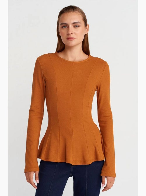 T-shirt malha texturizada peplum manga comprida dilvin - Kiabi