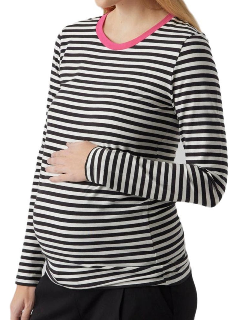 T-shirt Mamalicious Gisela para Mulher Branco/Preto Preto - Kiabi