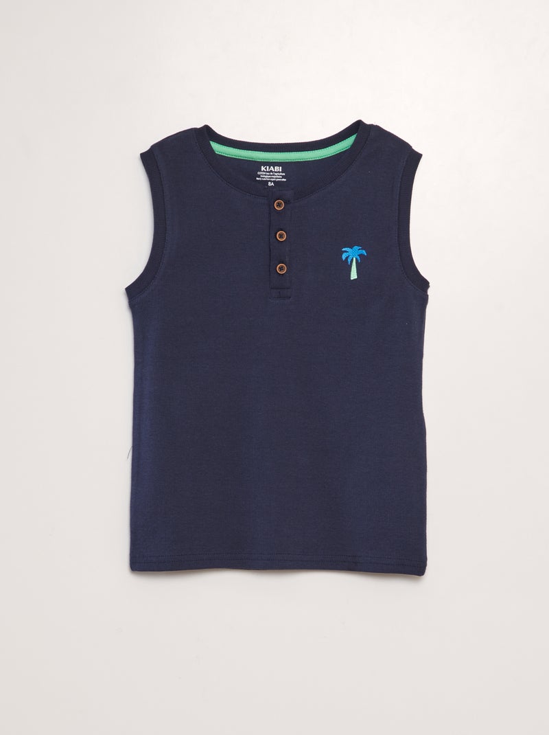 T-shirt manga cava canelada estampada AZUL - Kiabi