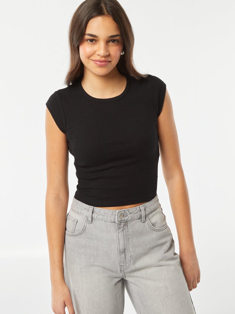 T-shirt manga cava com abertura na parte inferior das costas Preto - Kiabi