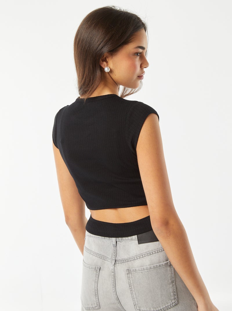 T-shirt manga cava com abertura na parte inferior das costas Preto - Kiabi