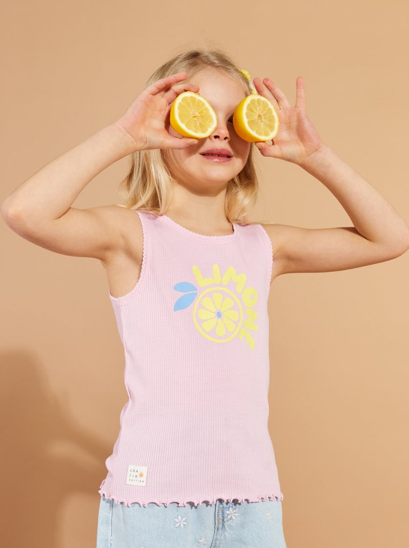 T-shirt manga cava com acabamento em renda e folhos - Grafik Edition ROSA - Kiabi