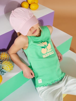 T-shirt manga cava com acabamento em renda e folhos - Grafik Edition