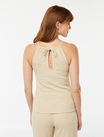 T-shirt manga cava com alças ajustáveis em malha gofrada