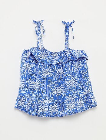 T-shirt manga cava com alças finas e estampado palmeiras