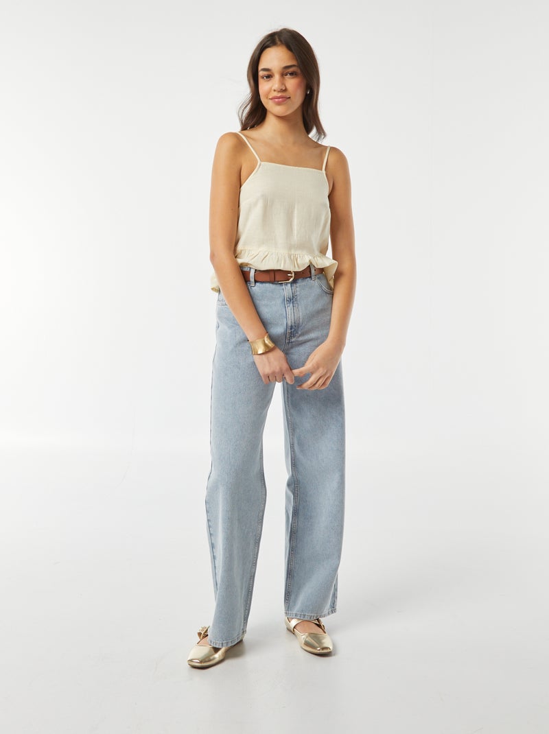 T-shirt manga cava com alças finas e motivo BEGE - Kiabi