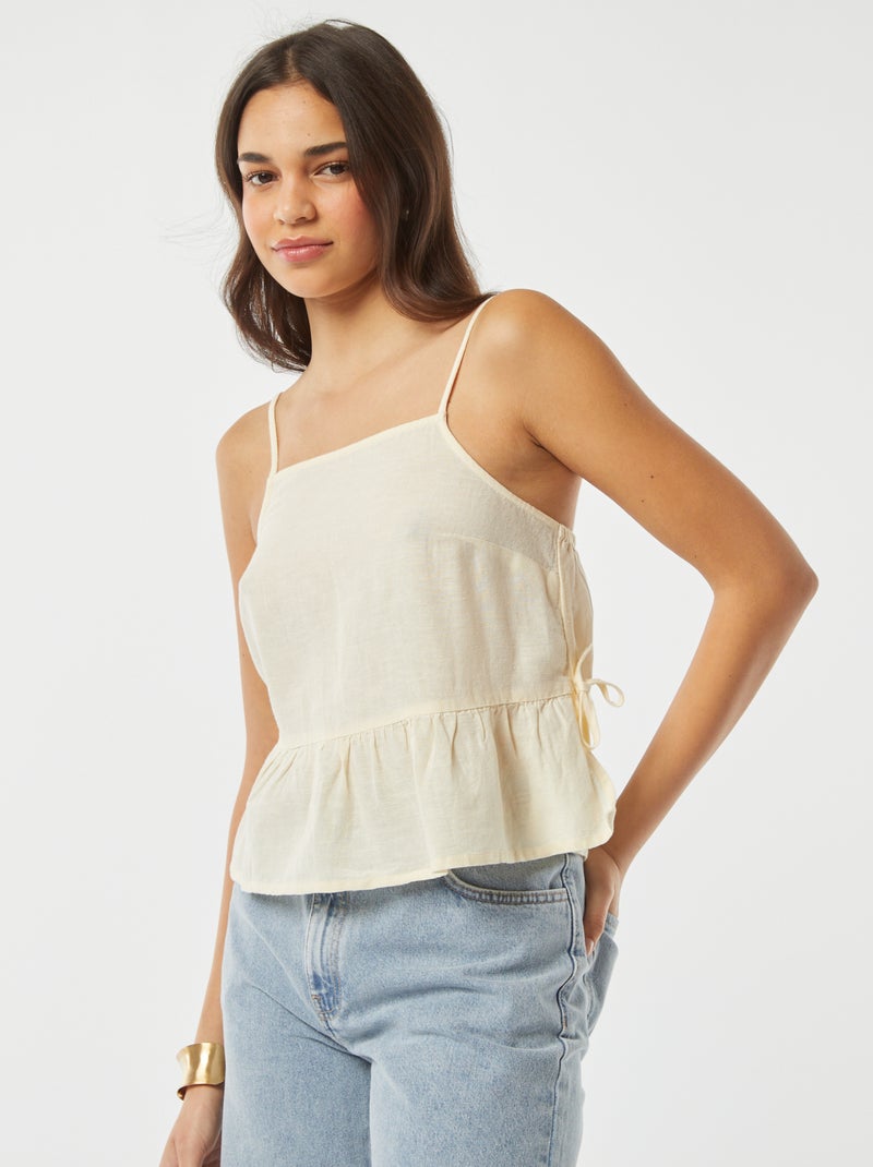 T-shirt manga cava com alças finas e motivo BEGE - Kiabi