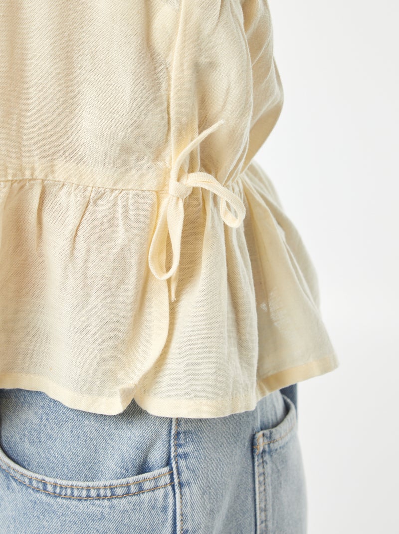 T-shirt manga cava com alças finas e motivo BEGE - Kiabi