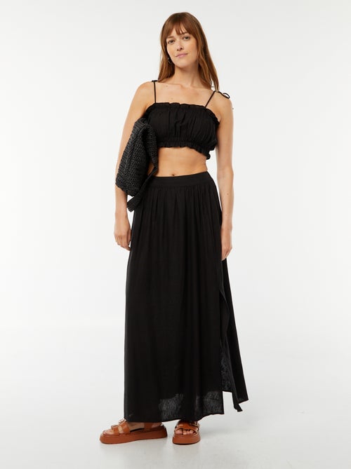 T-shirt manga cava com alças para atar em linho misturado - Kiabi