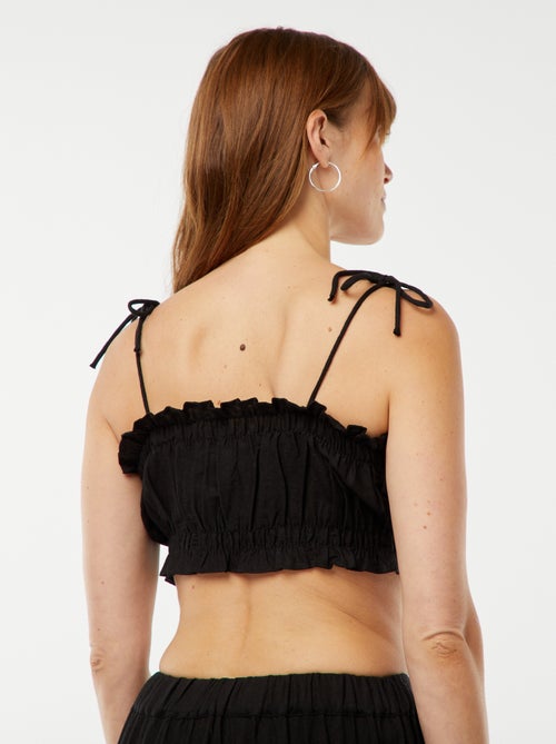 T-shirt manga cava com alças para atar em linho misturado - Kiabi