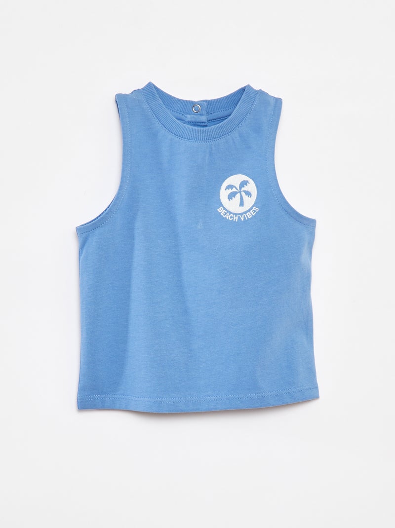 T-shirt manga cava com bordado AZUL - Kiabi
