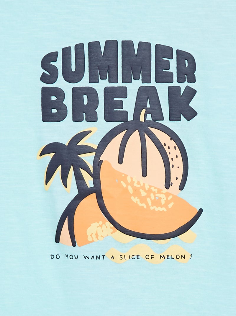 T-shirt manga cava com estampado à frente AZUL - Kiabi