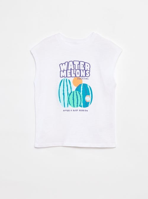 T-shirt manga cava com estampado à frente - Kiabi