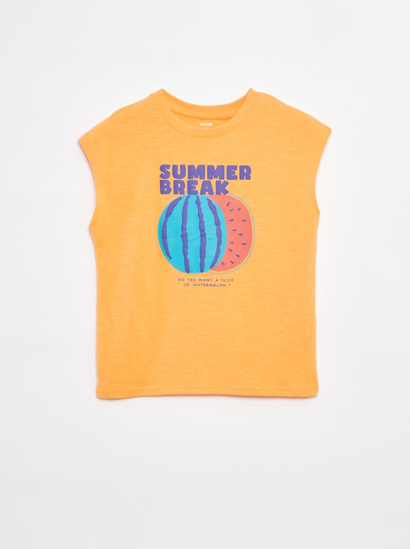 T-shirt manga cava com estampado à frente LARANJA - Kiabi