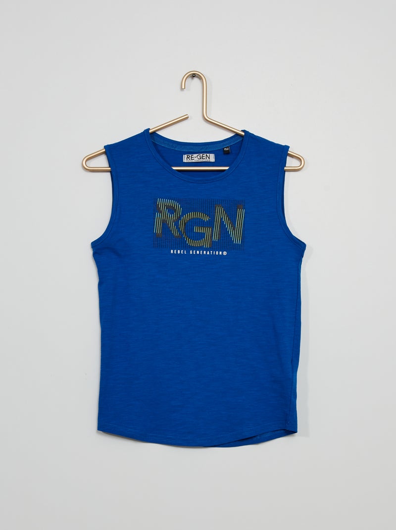 T-shirt manga cava com estampado frontal Azul - Kiabi