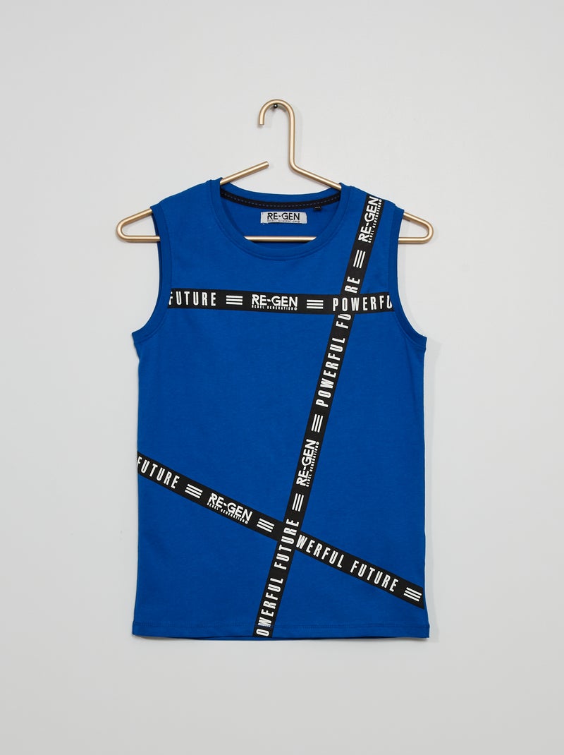 T-shirt manga cava com estampado mensagem Azul - Kiabi