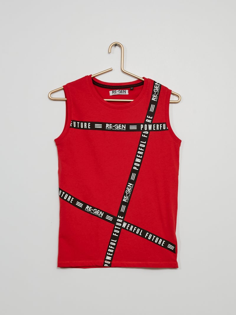 T-shirt manga cava com estampado mensagem Vermelho - Kiabi