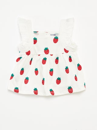 T-shirt manga cava com folhos