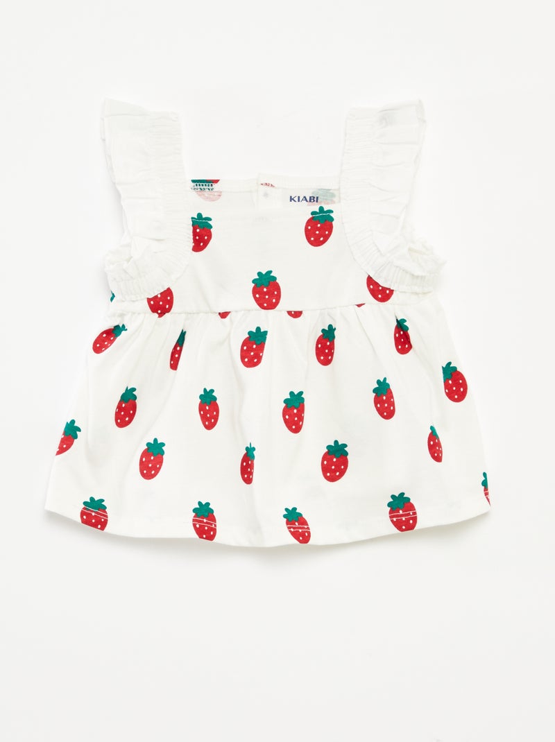 T-shirt manga cava com folhos BRANCO - Kiabi