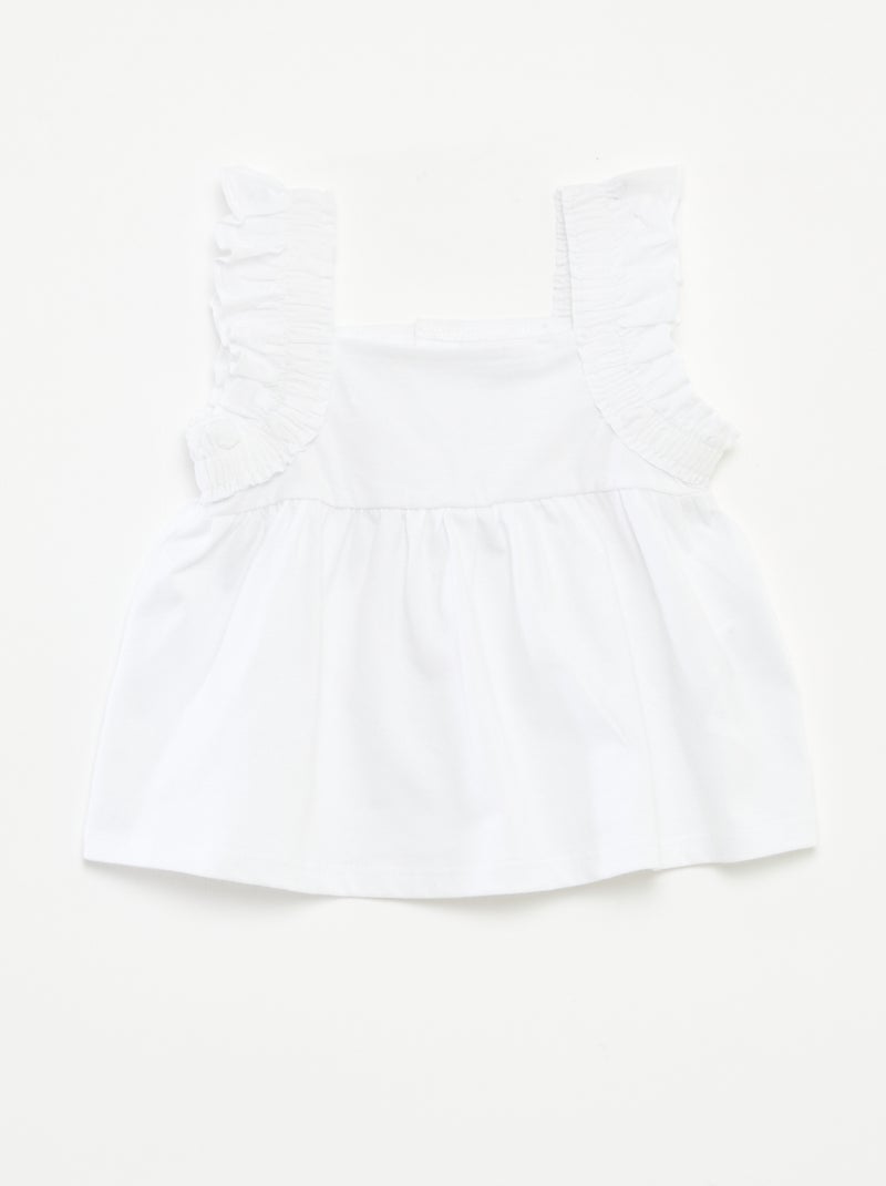 T-shirt manga cava com folhos Branco - Kiabi