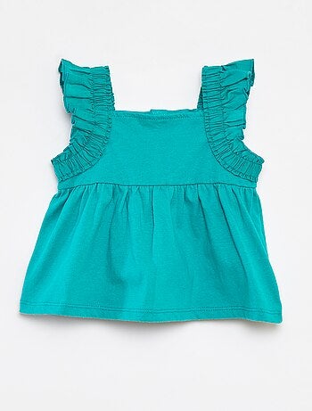 T-shirt manga cava com folhos