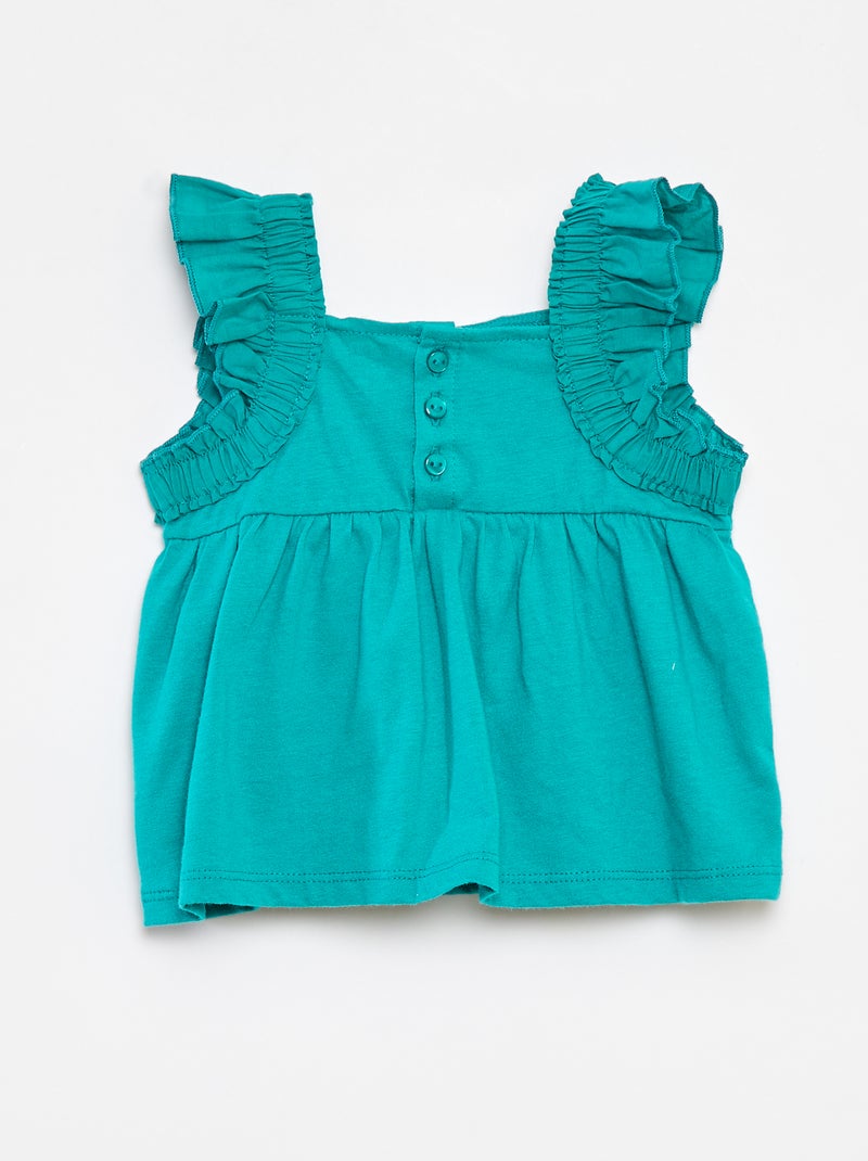 T-shirt manga cava com folhos VERDE - Kiabi